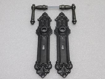 Door Hardware Set - York Handles + Heritage BB 72 Door Plates  - Cast Iron, Galvanised