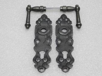 Door Fittings Set - York Handles + Royale PC 92 Door Plates - Cast Iron, Galvanised