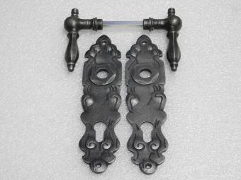 Door Hardware Set - Kensington Handles + Royale Door Plates - Galvanized Cast Iron