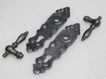 Door Hardware Set - Kensington Handles + Royale Door Plates - Galvanized Cast Iron