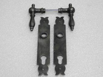 Door Hardware Set - Kensington Handles + Noble Door Plates - Galvanized Cast Iron