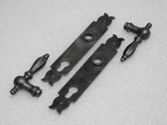 Door Hardware Set - Kensington Handles + Noble Door Plates - Galvanized Cast Iron