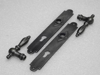 Door Hardware Set - Kensington Handles + Prestige Door Plates - Galvanized Cast Iron
