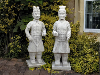 Set van 2 Japanse Krijgers - 125 cm - Steen - Wit/Grijs