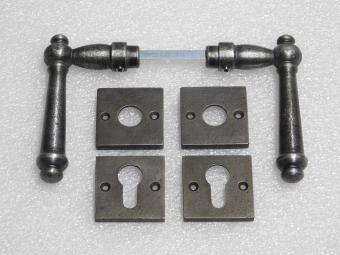 Windsor Handle Set + Square Handle and Lock Rosettes - Galvanised Cast Iron