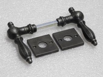 Kensington Handle Set + Square Handle Rosettes - Galvanised Cast Iron