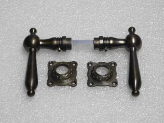 Revo Door Handle Set with Handle Rosettes - Dark Patinated Brass