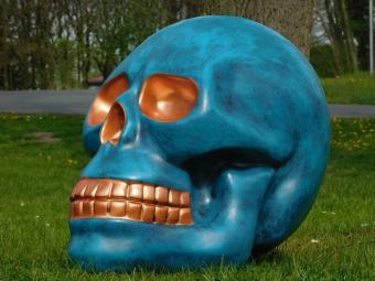 Skull XL - 60 x 65 cm - Blue with Bronze - Polystone