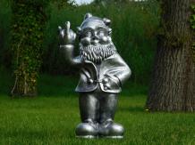 Garden Gnome Middle Finger XL - 80 cm - Silver Grey with Black - Polystone