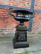 Garden vase on column - all cast iron - black - LAST ONE!