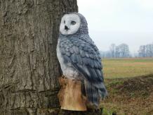 Owl on stump - grey - polystone - detailed