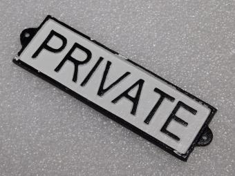 Vintage Deurbordje ''Private'' - Gietijzer - Zwart/Wit
