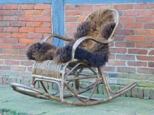 One-off: Vintage Rocking Chair - Handmade - Wicker - Incl. Grizzly Plaid