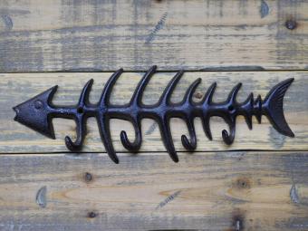 Fish Coat Rack - Cast Iron - Wall Hooks - Dark Brown