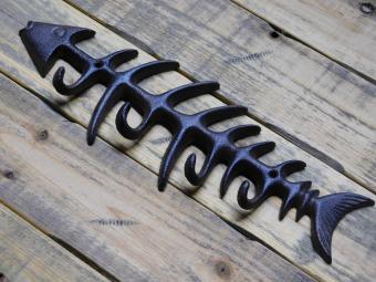 Fish Coat Rack - Cast Iron - Wall Hooks - Dark Brown