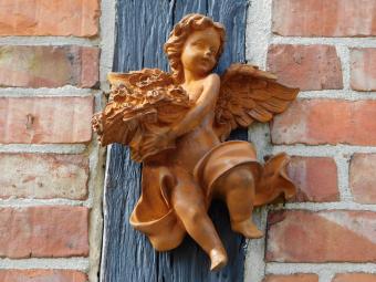 Wall Angel with Flowers - 30 cm - Cast Iron