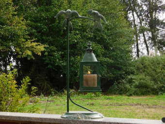 Metalen Windlicht met Standaard en 2 Vogels – 70 cm - Vintage Lantaarn