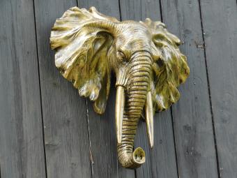 Wall ornament Elephant - Gold with Black - Polystone