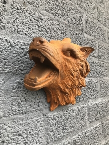 Wolf head, cast iron wall ornament with a rustic surface