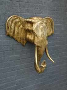 Elefantenkopf-Wandornament XXL - 105 cm - Gold/Schwarz - Polystone