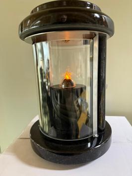 A grave lantern / tomb lamp, made entirely of granite, with faceted panes, beautiful sleek model