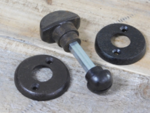 Toilet lock -WC door hardware in antique iron with two rosettes round, brown
