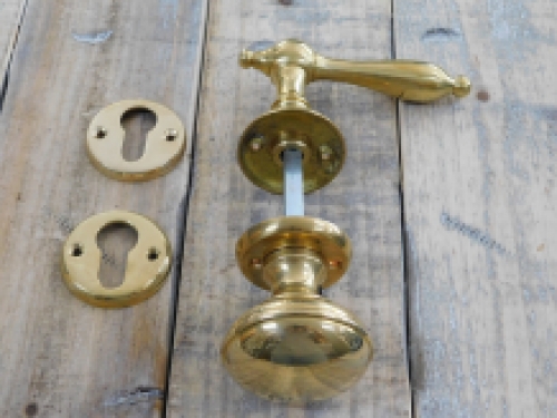 Set: 1 deurknop, 1 jack en 4 rozetten, deur-fittingen, messing gepolijst glanzend