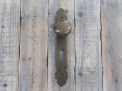 Half set of door hardware PZ92 - knob with long plate - patinated brass