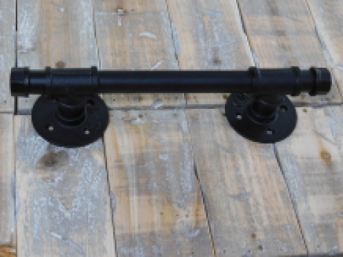 Beautiful hefty industrial door handle, iron black modern, very nice.