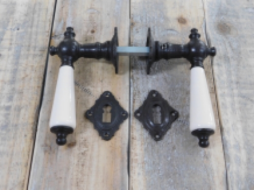 Set of door hardware - ceramic handles - antique iron dark brown - for room doors