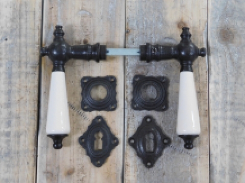 Set of door hardware - ceramic handles - antique iron dark brown - for room doors