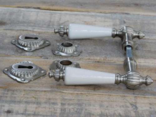 Set of retro door hardware - nickel - with porcelain handles