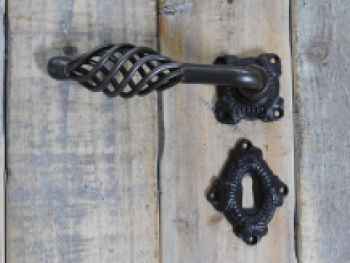 Set of door hardware farmhouse best. 2 latches, 2 knobs, rosettes, 2 lock rosettes, incl.mandrel - for interior doors, iron brown waxed