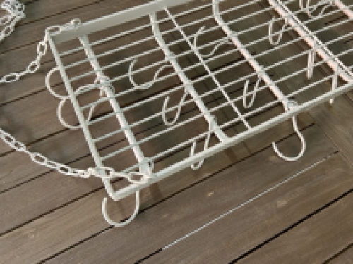 Cups Hanger - iron herbs, game rack with 15 hooks, white.