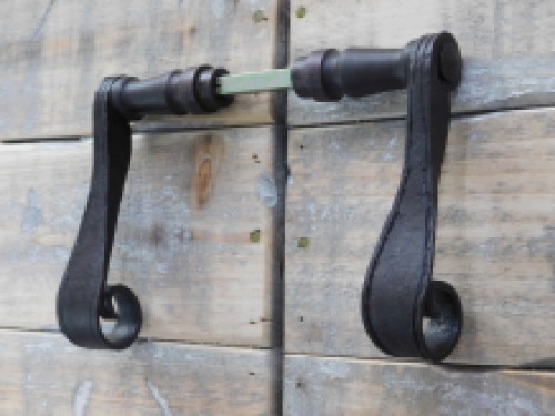 Beautiful hand-forged door set, wrought iron robust design, chamber door hardware., dark brown