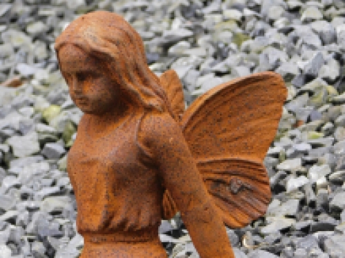 Statue Elf-engel mit Vogel - Gusseisen