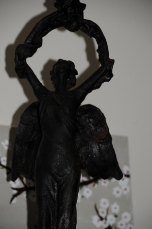 Beautiful heavy black-rust metal angel candlesticks, beautiful.