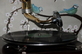 Nostalgic gramophone, record player, wood and metal
