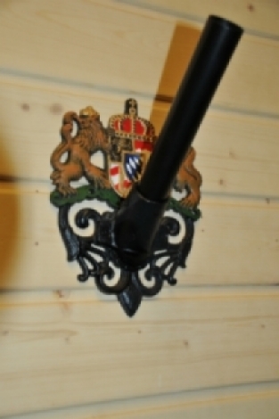 Fahnenmasthalter, schwarz mit Royal-Logo, für Wand, Gusseisen, pulverbeschichtet