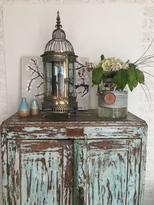 Beautiful metal lantern with separate fire hood and cut glass.