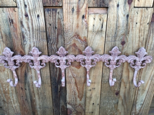 Wall coat rack, cast iron old white rust look, 6 angles.