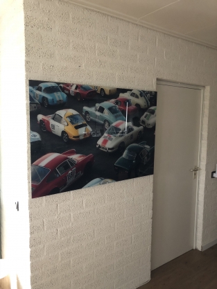 Wanddekoration Kunst auf Glas, Vollfarbe Oldtimer & Porsche, sehr schön!