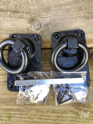 Set-rustic black rings set as door closers/gate closers, beautifully nostalgic.