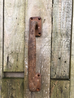 Door handle Square made of solid iron - large- rust brown- coated.