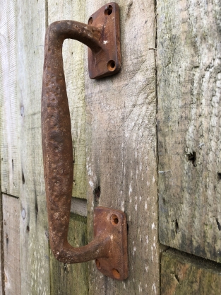 Door handle Square made of solid iron - large- rust brown- coated.