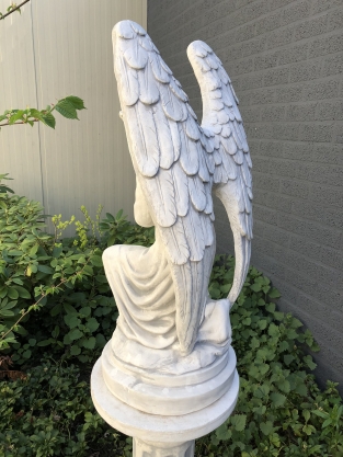 Angel - weatherproof, kneeling, on a pedestal, full of stone, large statue.