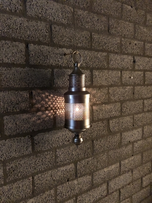 Hanging lantern metal gray, perforation part to pass the light on the wall!