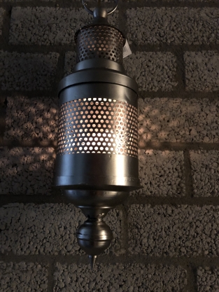 Hanging lantern metal gray, perforation part to pass the light on the wall!