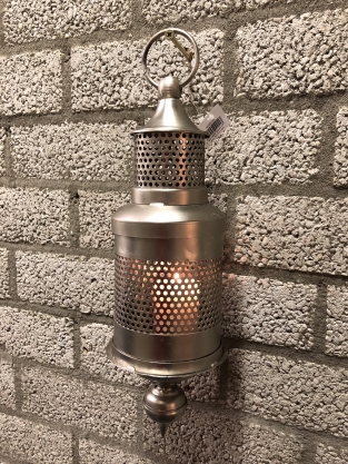 Hanging lantern metal gray, perforation part to pass the light on the wall!