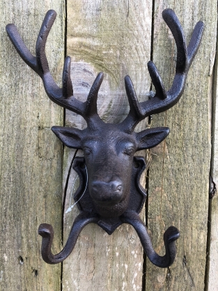 Deer head with antlers and 2 clothes hooks, Wardrobe coat rack for hunting enthusiasts!!